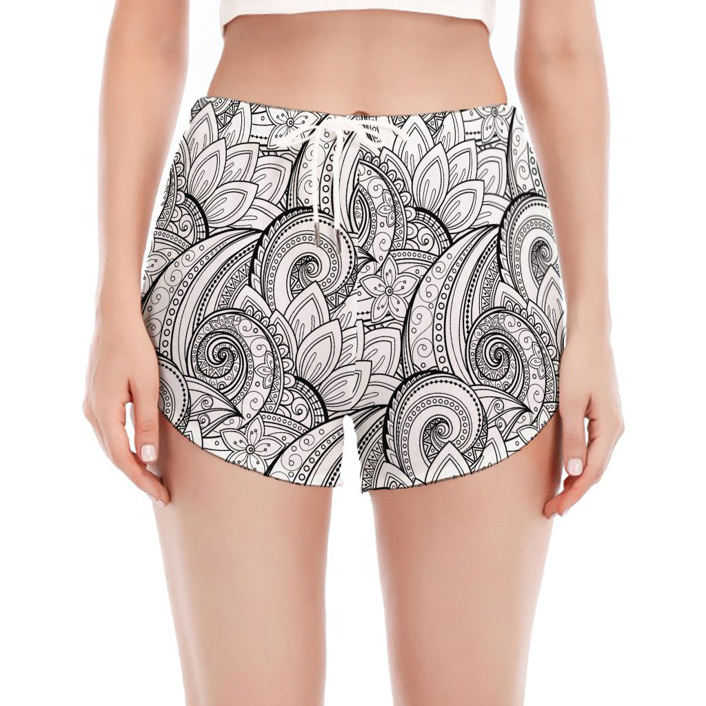 Zentangle Flower Pattern Print Women's Split Running Shorts