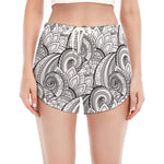 Zentangle Flower Pattern Print Women's Split Running Shorts