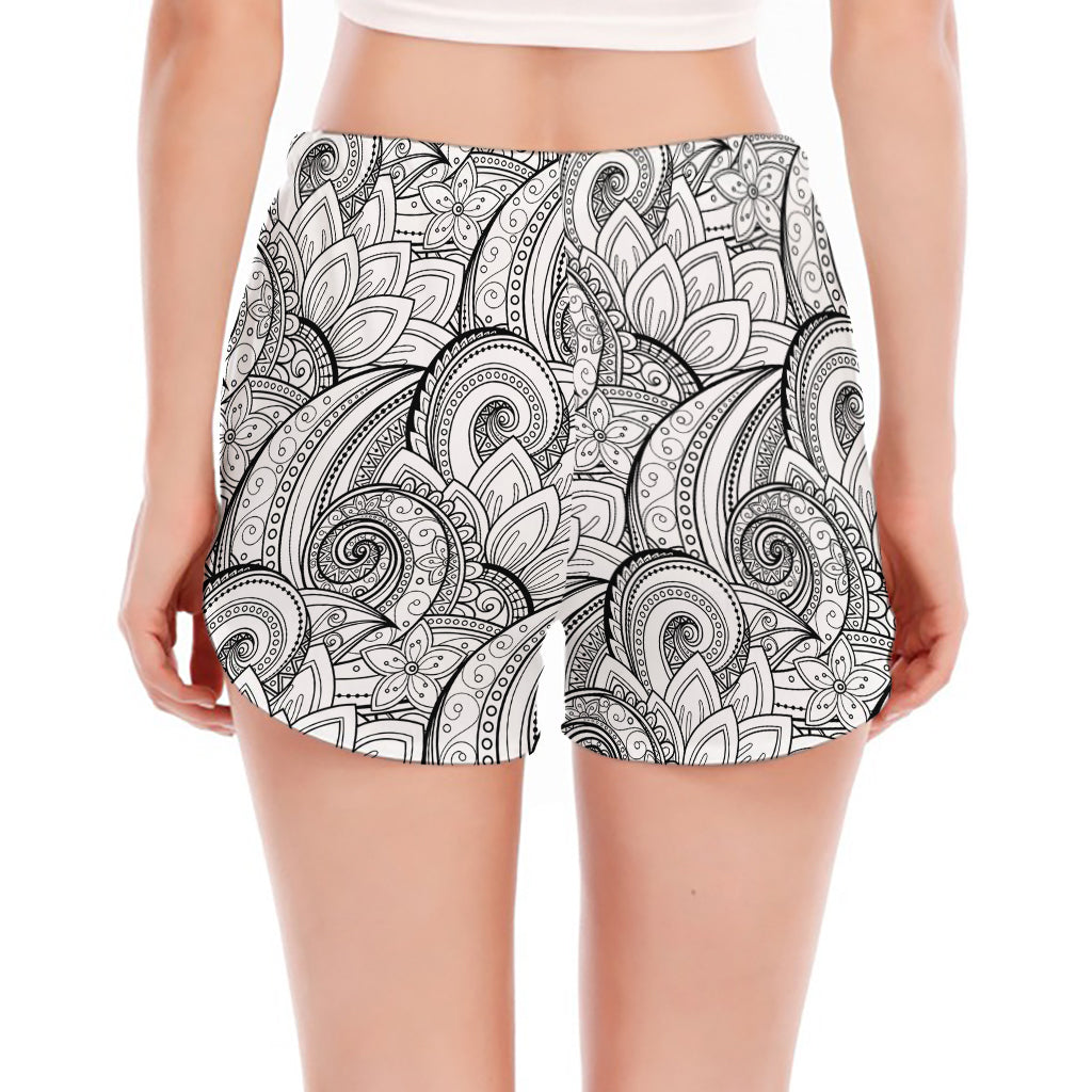 Zentangle Flower Pattern Print Women's Split Running Shorts
