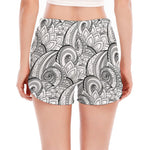 Zentangle Flower Pattern Print Women's Split Running Shorts