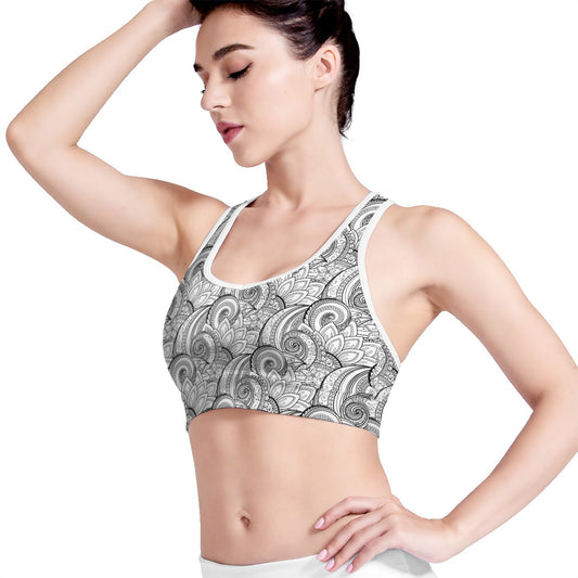 Zentangle Flower Pattern Print Women's Sports Bra