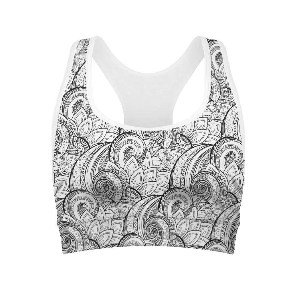 Zentangle Flower Pattern Print Women's Sports Bra
