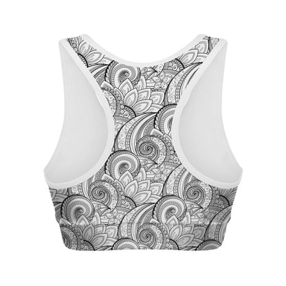 Zentangle Flower Pattern Print Women's Sports Bra