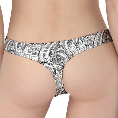 Zentangle Flower Pattern Print Women's Thong