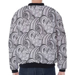 Zentangle Flower Pattern Print Zip Sleeve Bomber Jacket