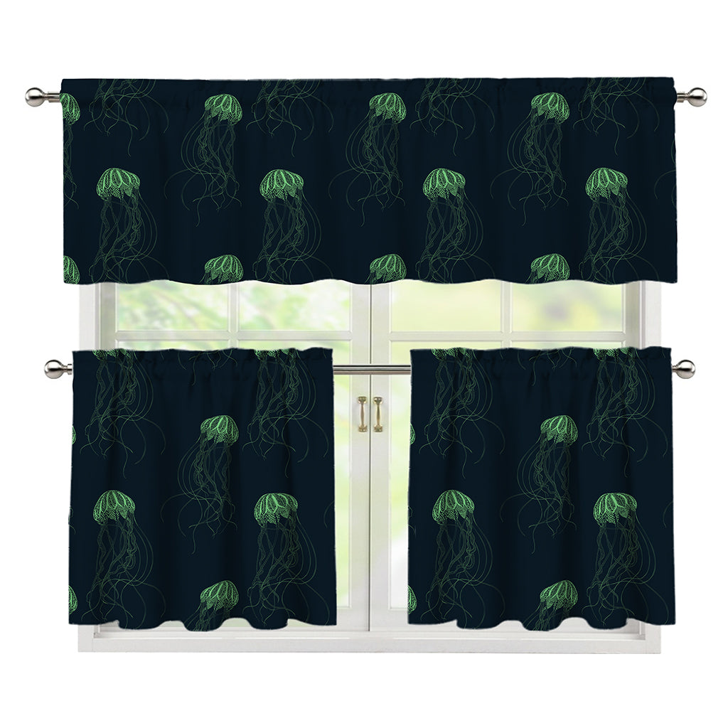Zentangle Jellyfish Pattern Print 3 Piece Kitchen Curtains