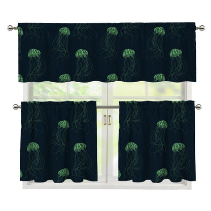 Zentangle Jellyfish Pattern Print 3 Piece Kitchen Curtains
