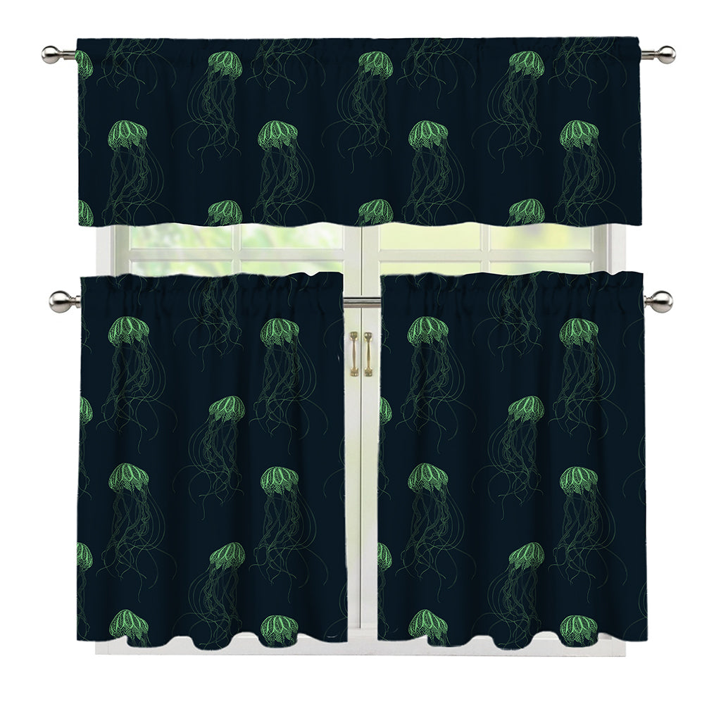 Zentangle Jellyfish Pattern Print 3 Piece Kitchen Curtains