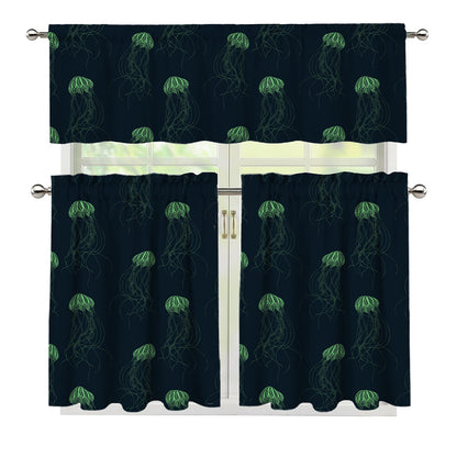 Zentangle Jellyfish Pattern Print 3 Piece Kitchen Curtains