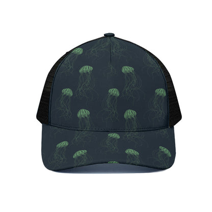 Zentangle Jellyfish Pattern Print Black Mesh Trucker Cap