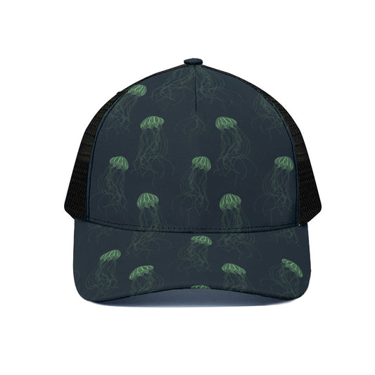Zentangle Jellyfish Pattern Print Black Mesh Trucker Cap