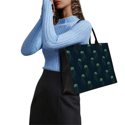 Zentangle Jellyfish Pattern Print Canvas Tote Bag