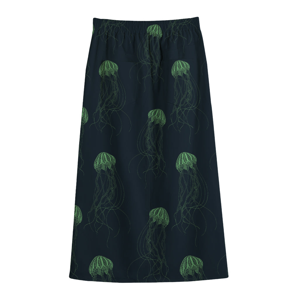 Zentangle Jellyfish Pattern Print Cotton Front Slit Maxi Skirt
