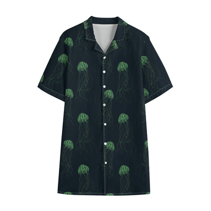 Zentangle Jellyfish Pattern Print Cotton Hawaiian Shirt
