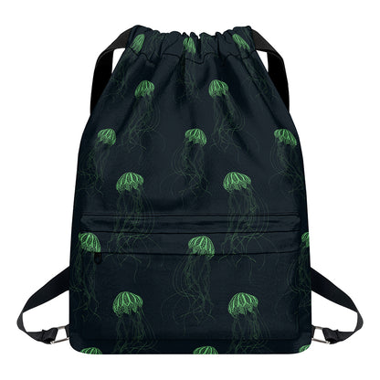Zentangle Jellyfish Pattern Print Drawstring Backpack