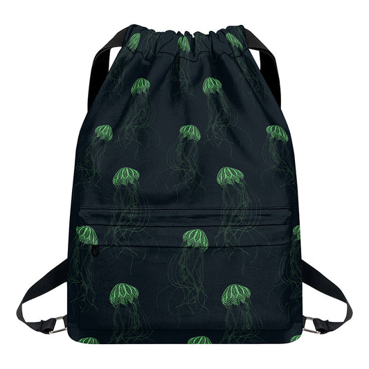 Zentangle Jellyfish Pattern Print Drawstring Backpack
