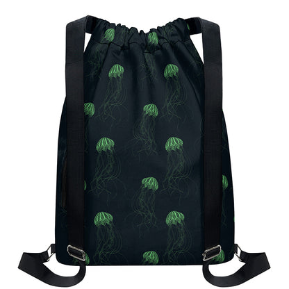 Zentangle Jellyfish Pattern Print Drawstring Backpack