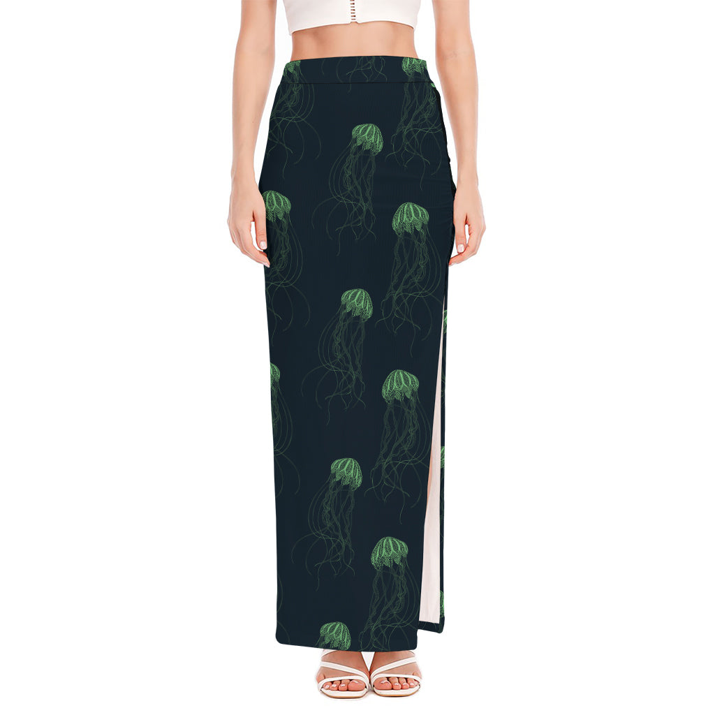 Zentangle Jellyfish Pattern Print High Slit Maxi Skirt