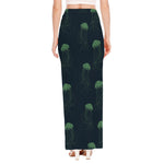 Zentangle Jellyfish Pattern Print High Slit Maxi Skirt
