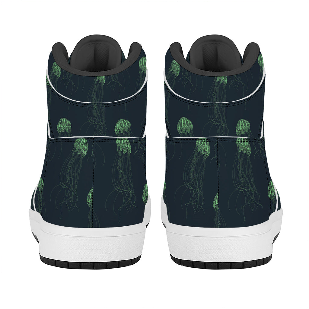 Zentangle Jellyfish Pattern Print High Top Leather Sneakers