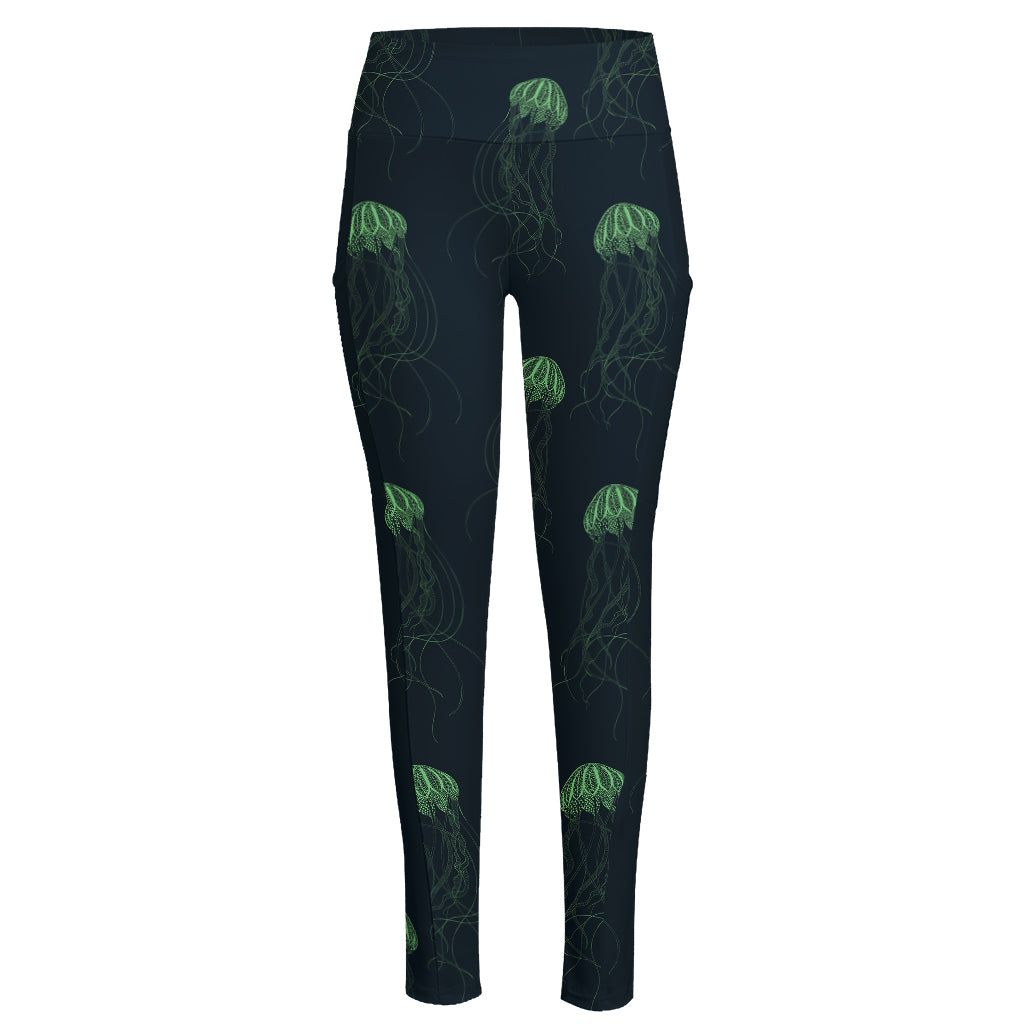 Zentangle Jellyfish Pattern Print High-Waisted Pocket Leggings