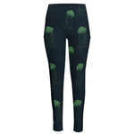 Zentangle Jellyfish Pattern Print High-Waisted Pocket Leggings