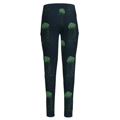 Zentangle Jellyfish Pattern Print High-Waisted Pocket Leggings