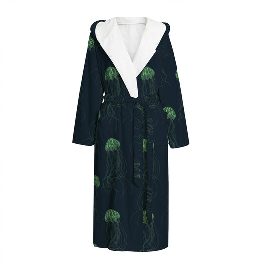 Zentangle Jellyfish Pattern Print Hooded Bathrobe