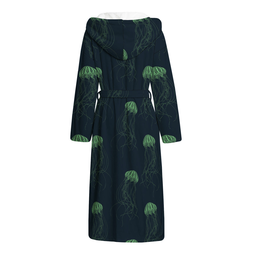 Zentangle Jellyfish Pattern Print Hooded Bathrobe