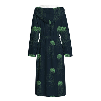 Zentangle Jellyfish Pattern Print Hooded Bathrobe