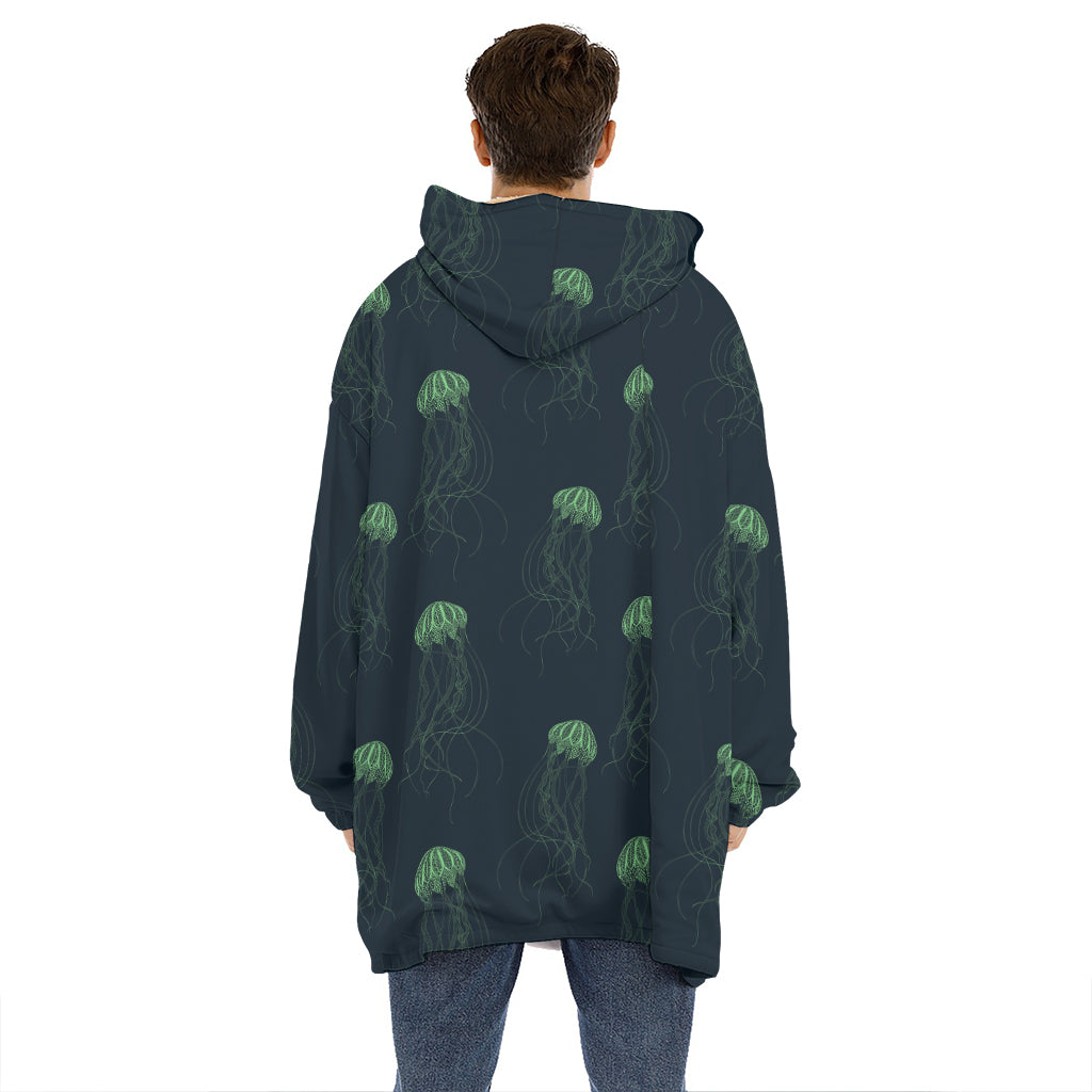 Zentangle Jellyfish Pattern Print Hoodie Blanket