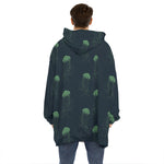 Zentangle Jellyfish Pattern Print Hoodie Blanket