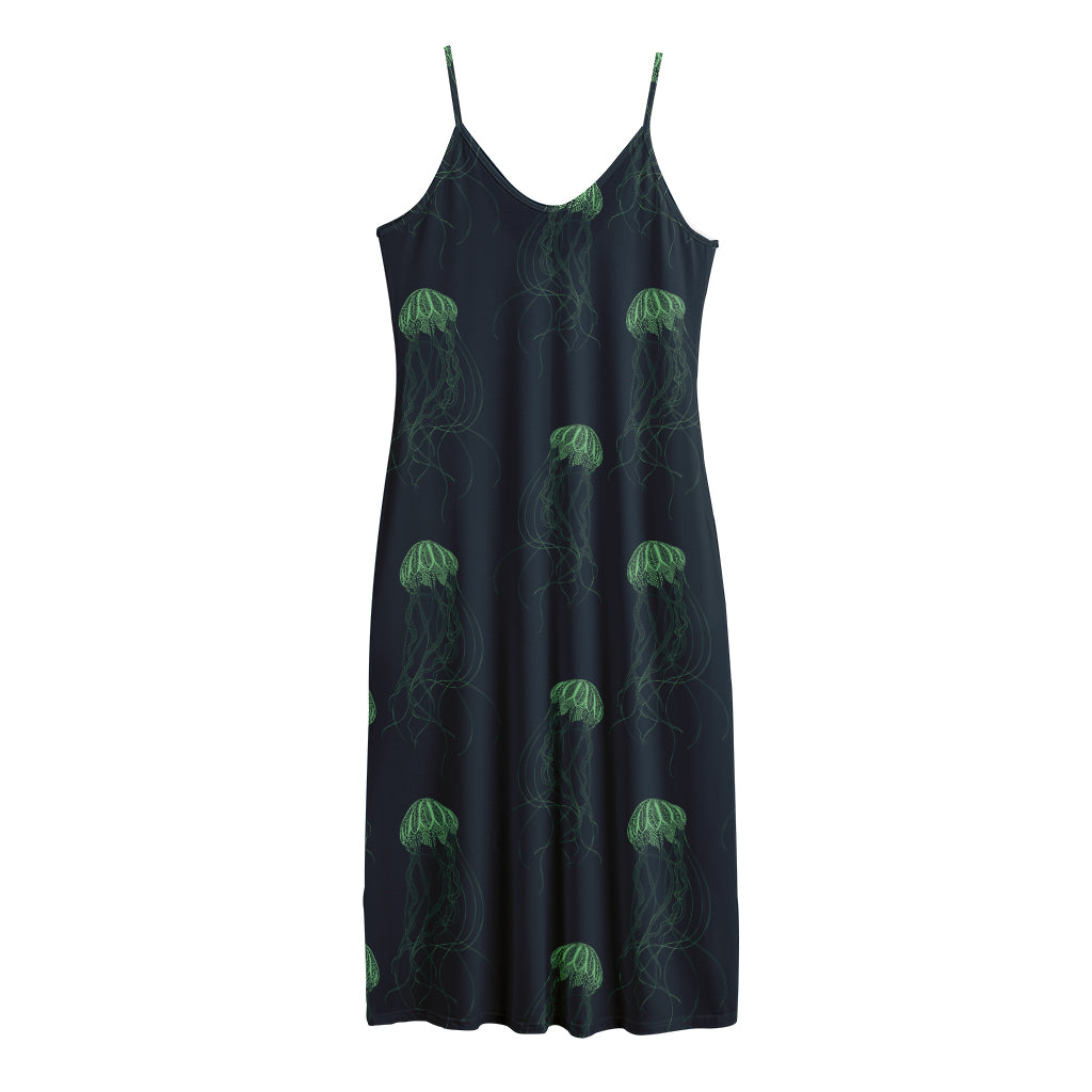 Zentangle Jellyfish Pattern Print Jersey Midi Cami Dress