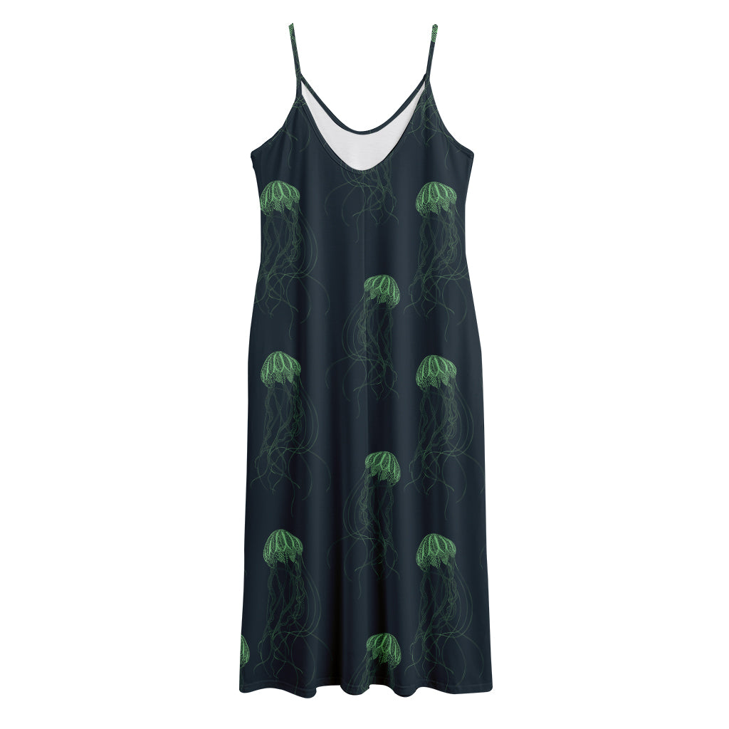 Zentangle Jellyfish Pattern Print Jersey Midi Cami Dress
