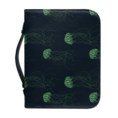 Zentangle Jellyfish Pattern Print Leather Bible Cover