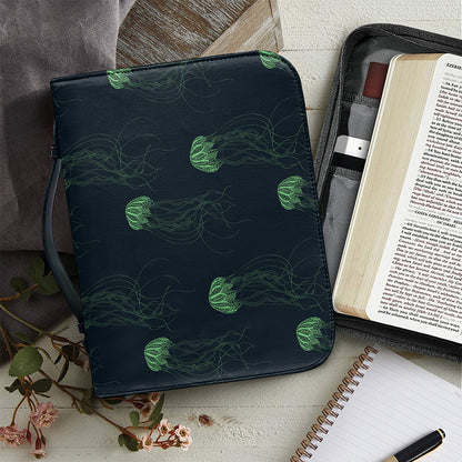 Zentangle Jellyfish Pattern Print Leather Bible Cover