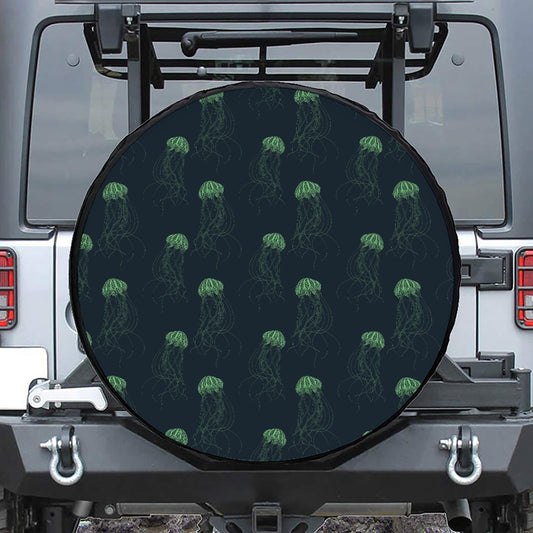 Zentangle Jellyfish Pattern Print Leather Spare Tire Cover