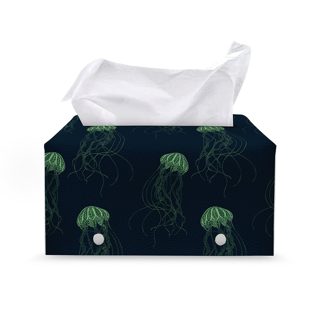 Zentangle Jellyfish Pattern Print Leather Tissue Box Cover