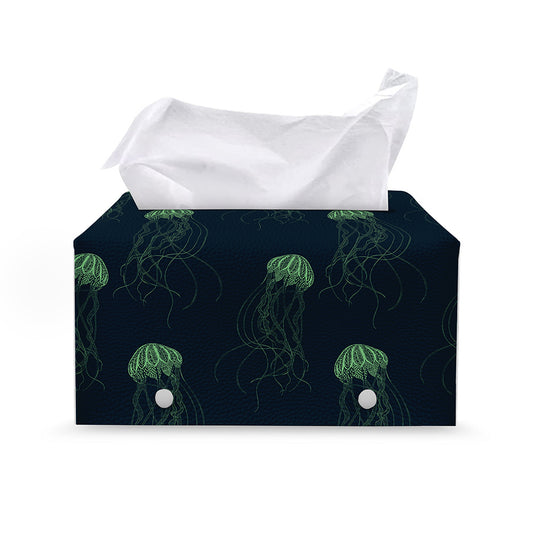 Zentangle Jellyfish Pattern Print Leather Tissue Box Cover
