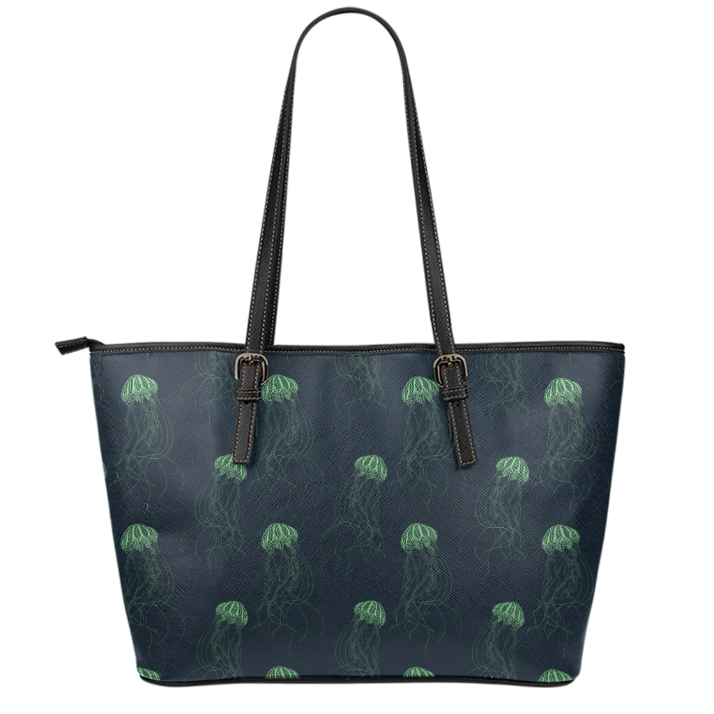 Zentangle Jellyfish Pattern Print Leather Tote Bag