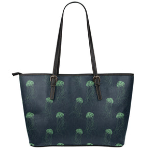 Zentangle Jellyfish Pattern Print Leather Tote Bag