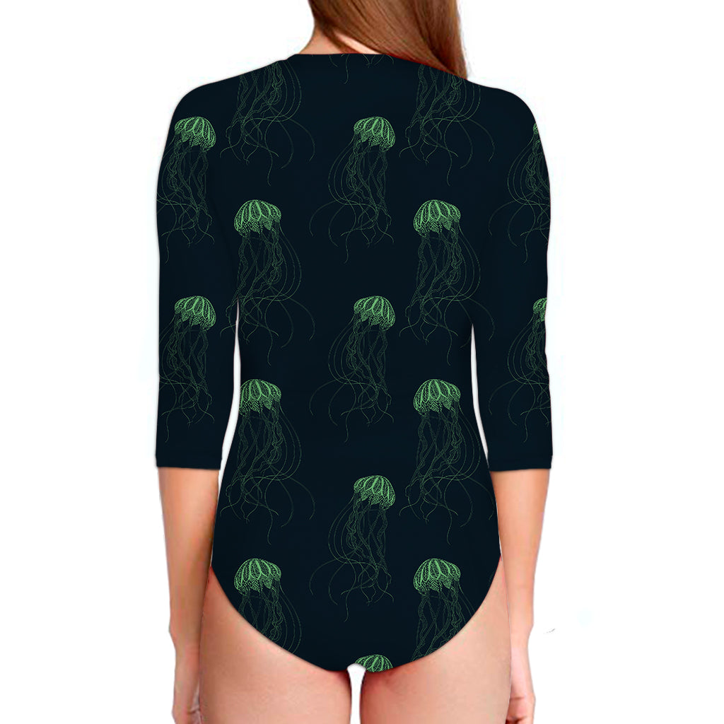 Zentangle Jellyfish Pattern Print Long Sleeve Swimsuit