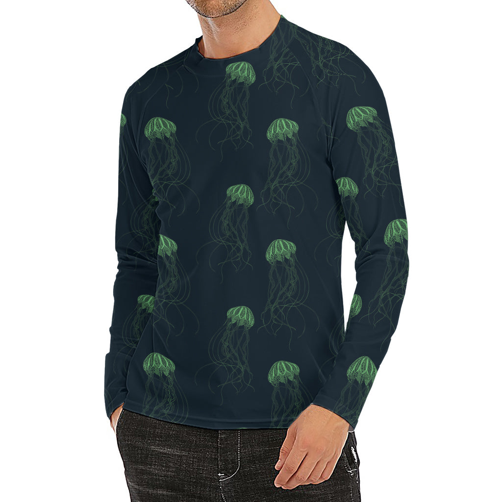 Zentangle Jellyfish Pattern Print Men's Long Sleeve Rash Guard