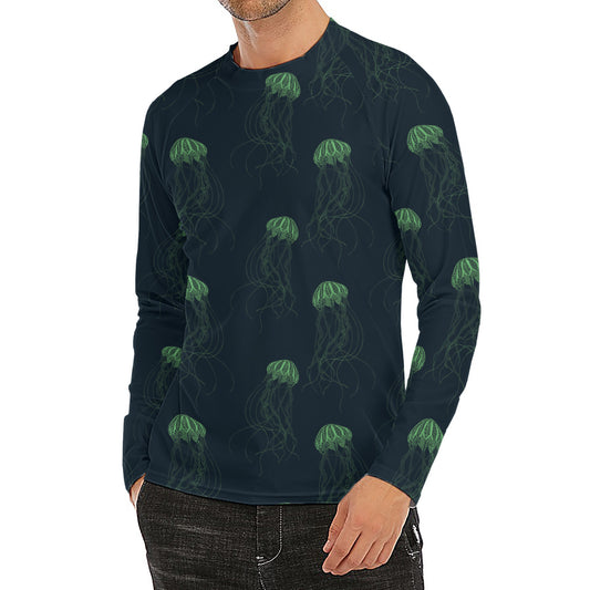 Zentangle Jellyfish Pattern Print Men's Long Sleeve Rash Guard