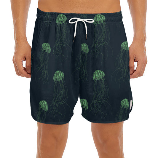 Zentangle Jellyfish Pattern Print Men's Split Running Shorts