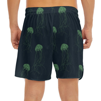 Zentangle Jellyfish Pattern Print Men's Split Running Shorts