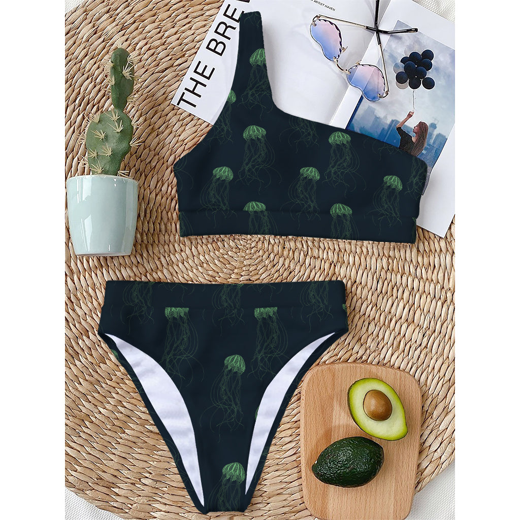Zentangle Jellyfish Pattern Print One Shoulder Bikini Top