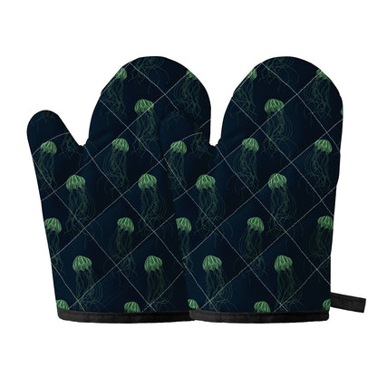 Zentangle Jellyfish Pattern Print Oven Mitts
