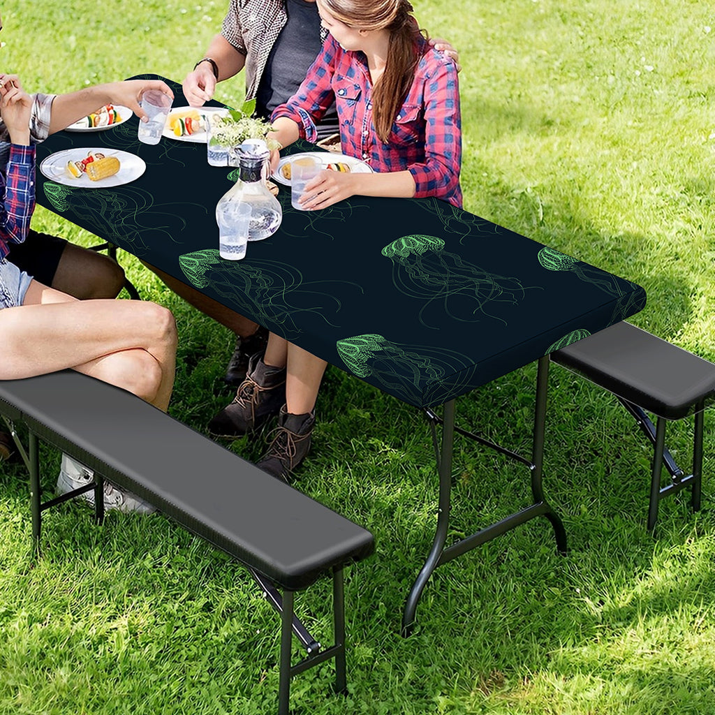 Zentangle Jellyfish Pattern Print Picnic Table Cover