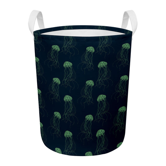 Zentangle Jellyfish Pattern Print Round Laundry Basket